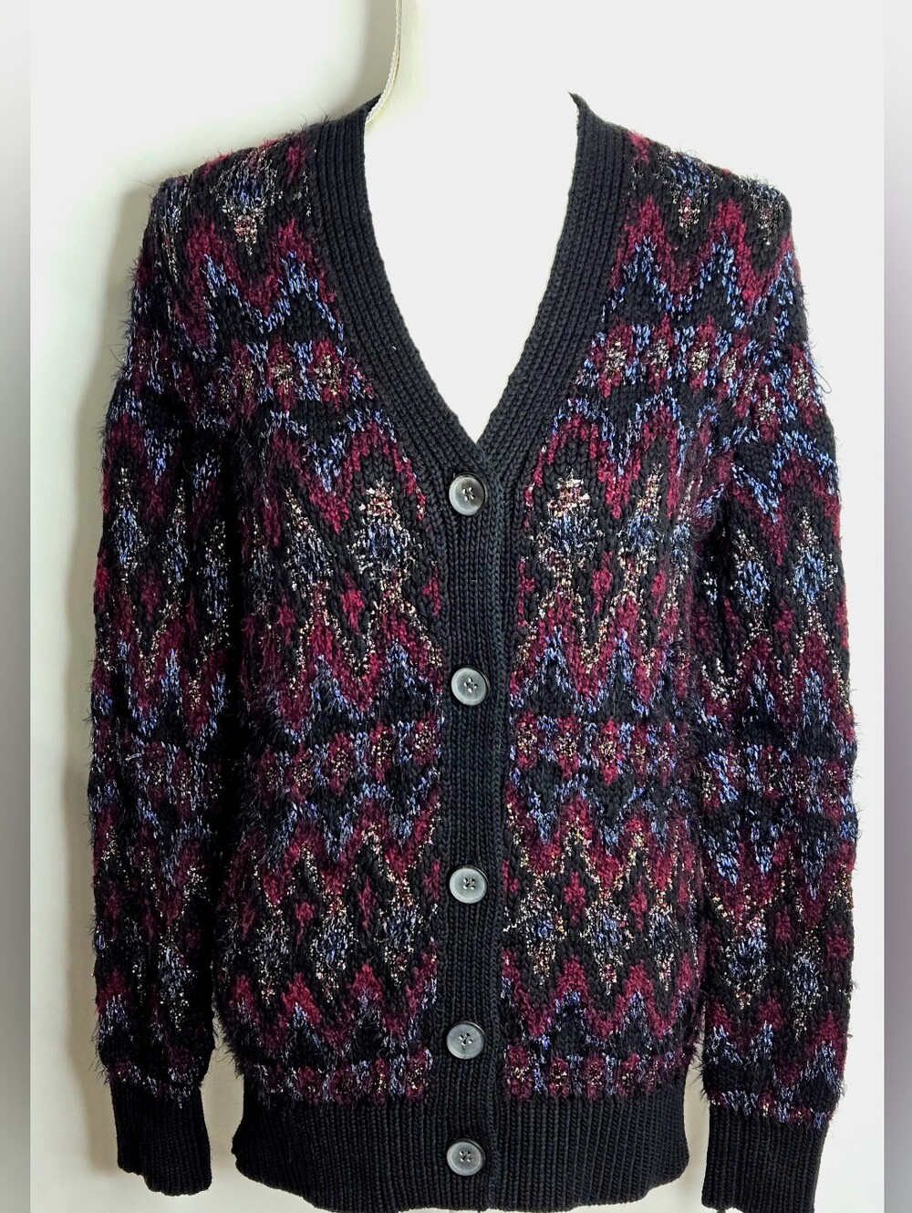 Lucky Brand Metallic Jacquard Fair Isle Button Cardigan Sweater NWOT S